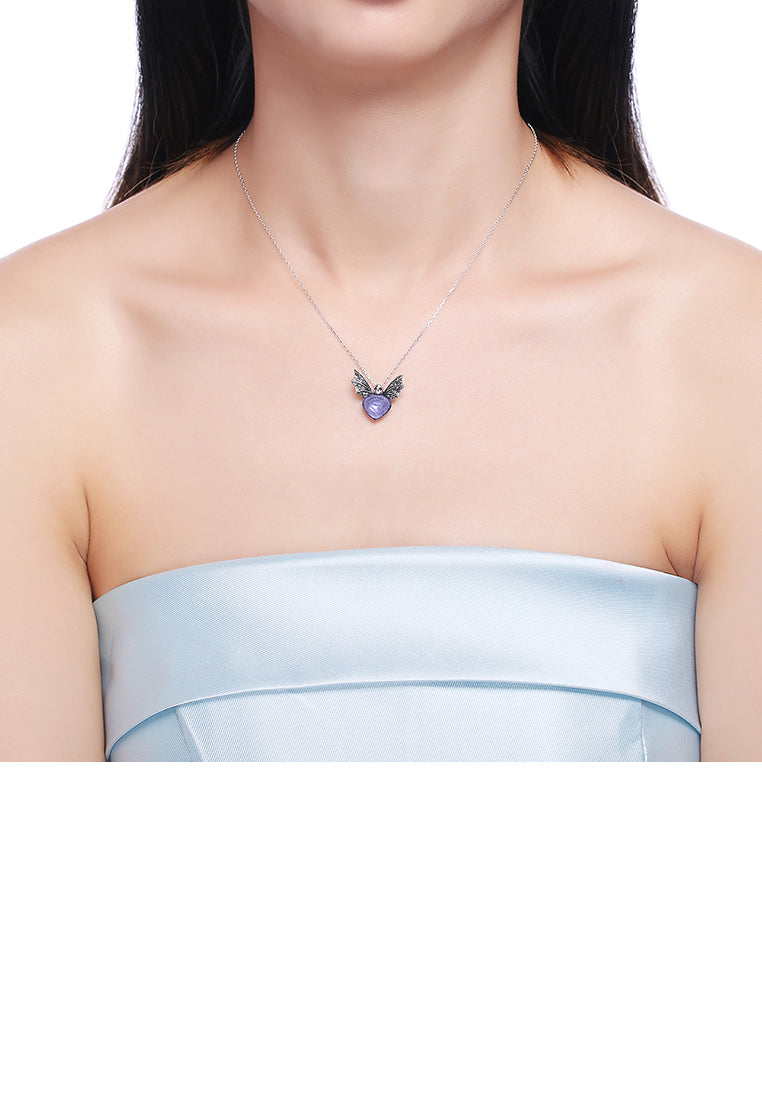 925 Sterling Silver Retro Elegant Fashion Bat Pendant and Necklace with Purple Austrian Element Crystal