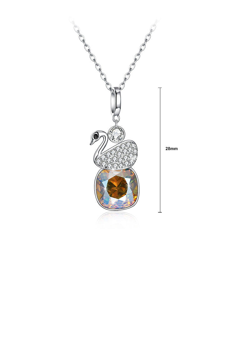 925 Sterling Silver Elegant Swan Geometric Pendant with Gold Austrian Element Crystal and Necklace
