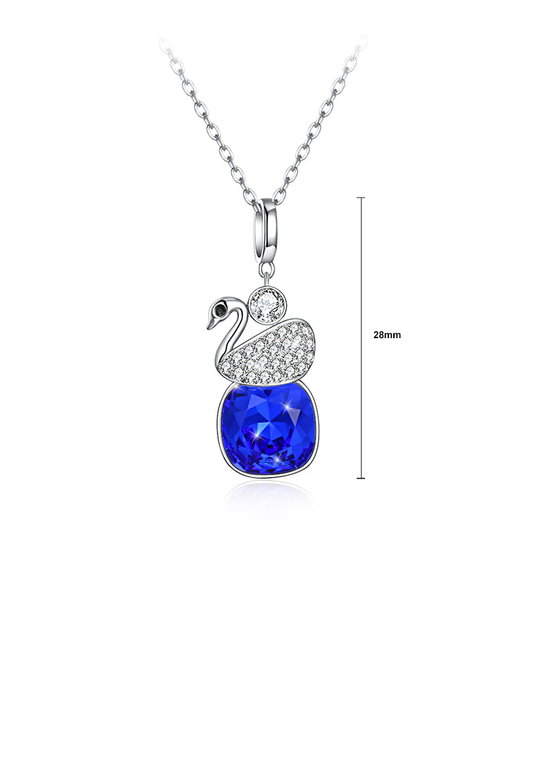 925 Sterling Silver Elegant Swan Geometric Pendant with Austrian Element Crystal and Necklace