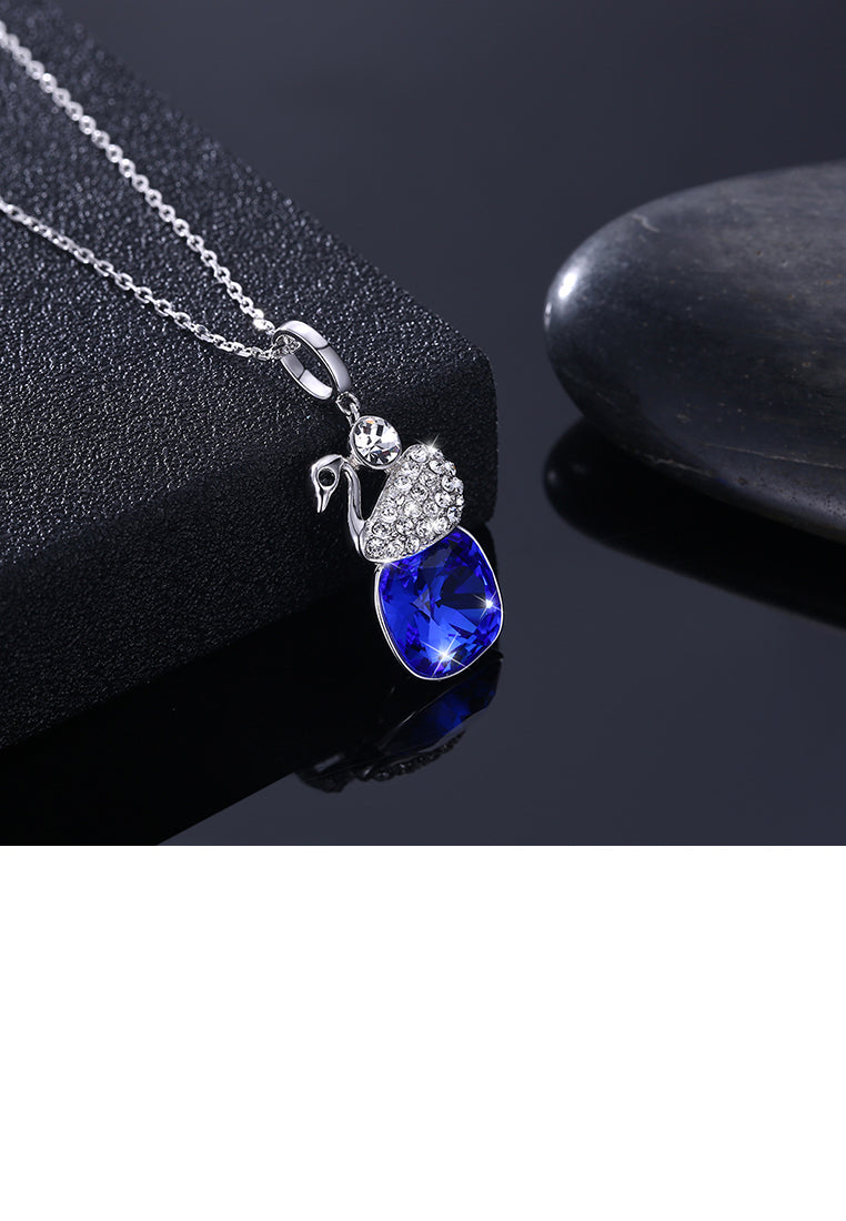 925 Sterling Silver Elegant Swan Geometric Pendant with Austrian Element Crystal and Necklace