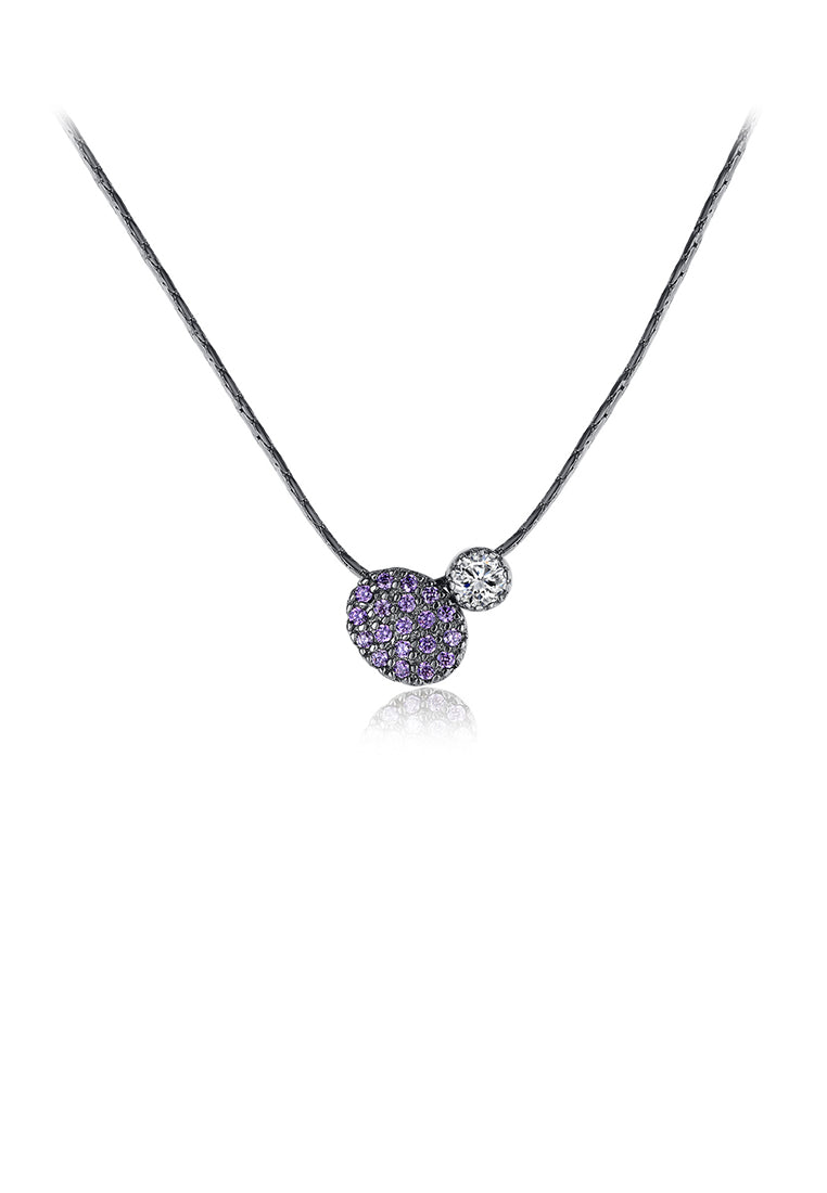 Fashion Simple Plated Black Geometric Double Round Pendant with Cubic Zirconia and Necklace - Luxurious Look