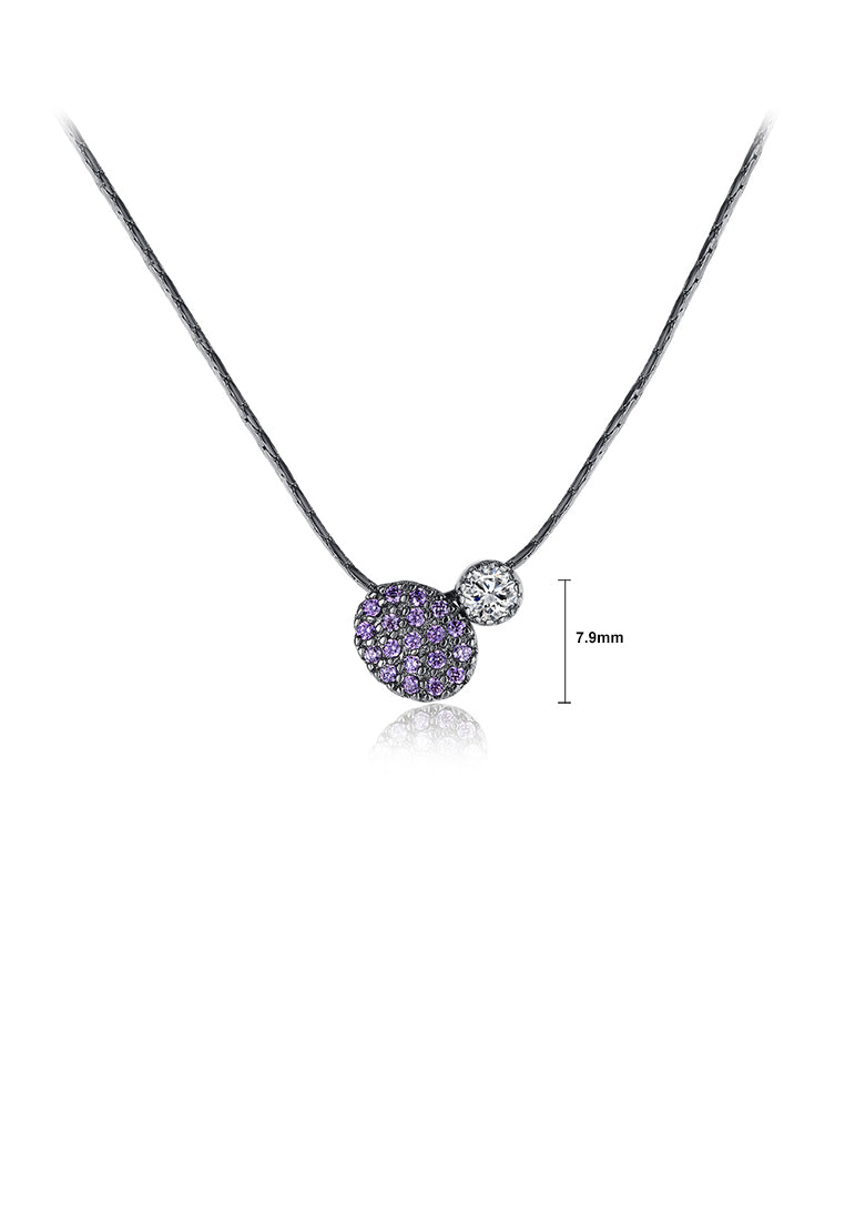 Fashion Simple Plated Black Geometric Double Round Pendant with Cubic Zirconia and Necklace - Luxurious Look