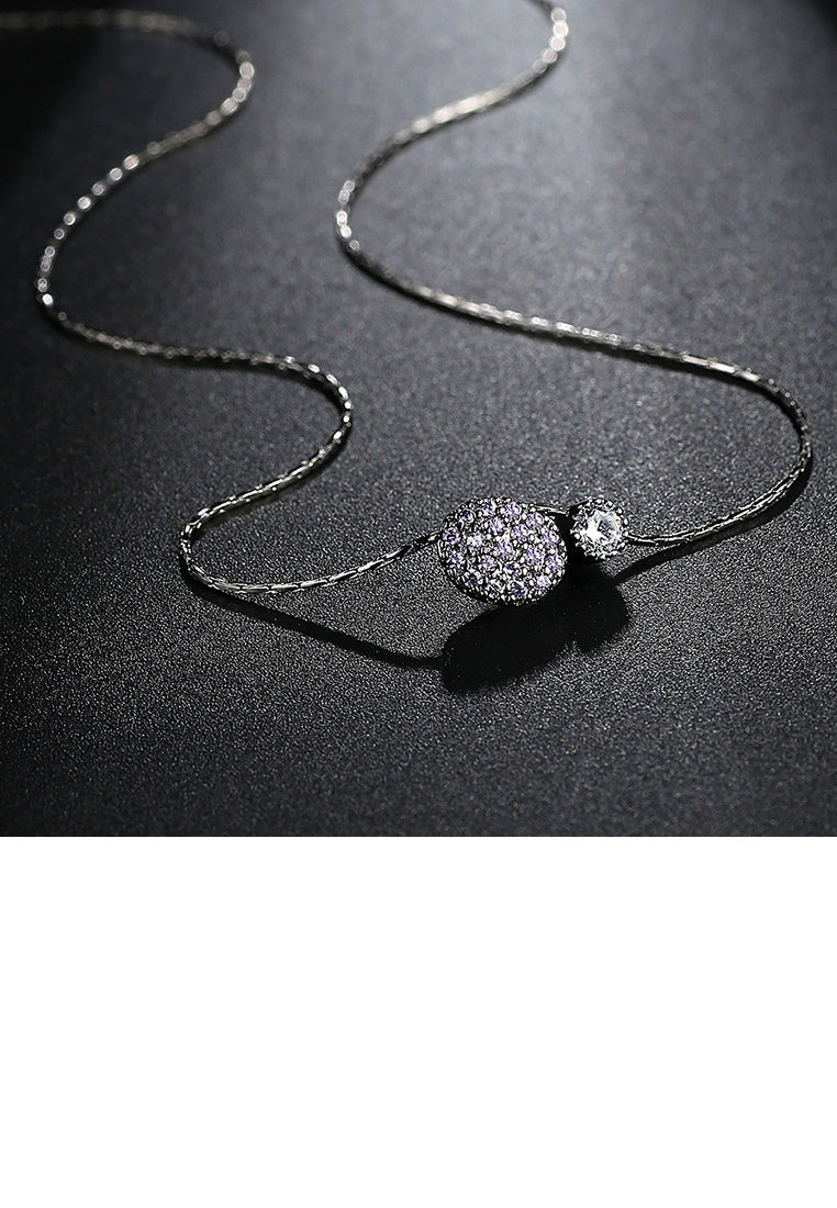 Fashion Simple Plated Black Geometric Double Round Pendant with Cubic Zirconia and Necklace - Luxurious Look
