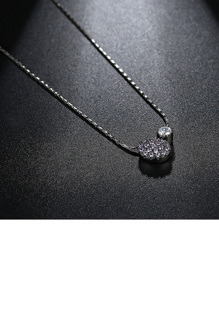 Fashion Simple Plated Black Geometric Double Round Pendant with Cubic Zirconia and Necklace - Luxurious Look