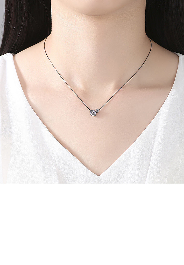 Fashion Simple Plated Black Geometric Double Round Pendant with Cubic Zirconia and Necklace - Luxurious Look