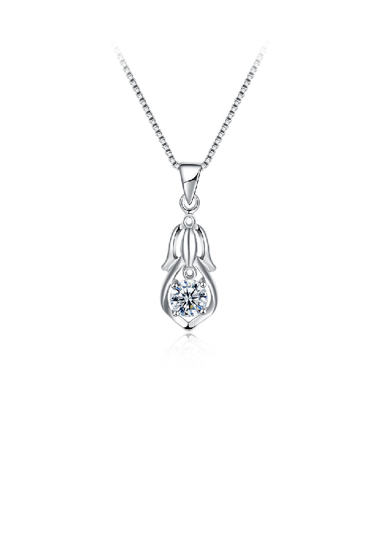 925 Sterling Silver Simple Elegant Fashion Beautiful Girl Pendant Necklace with Cubic Zircon