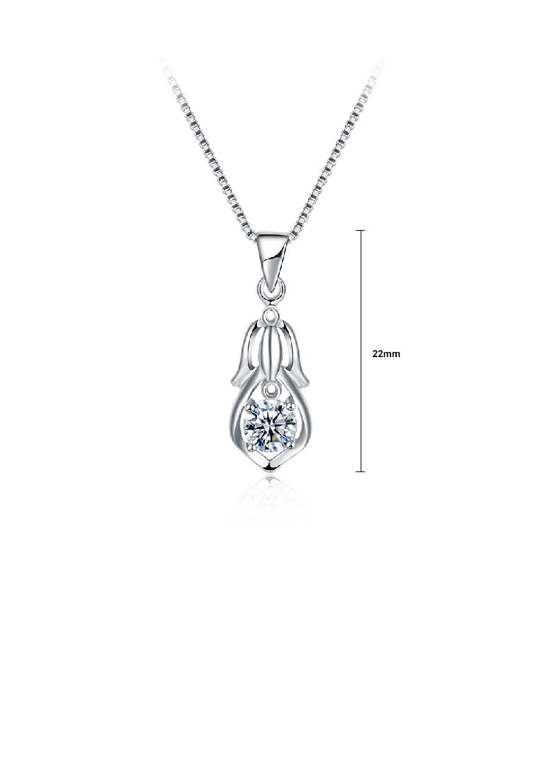 925 Sterling Silver Simple Elegant Fashion Beautiful Girl Pendant Necklace with Cubic Zircon