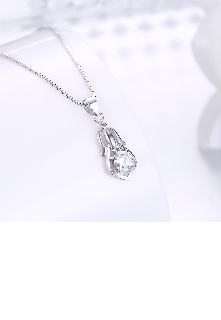925 Sterling Silver Simple Elegant Fashion Beautiful Girl Pendant Necklace with Cubic Zircon