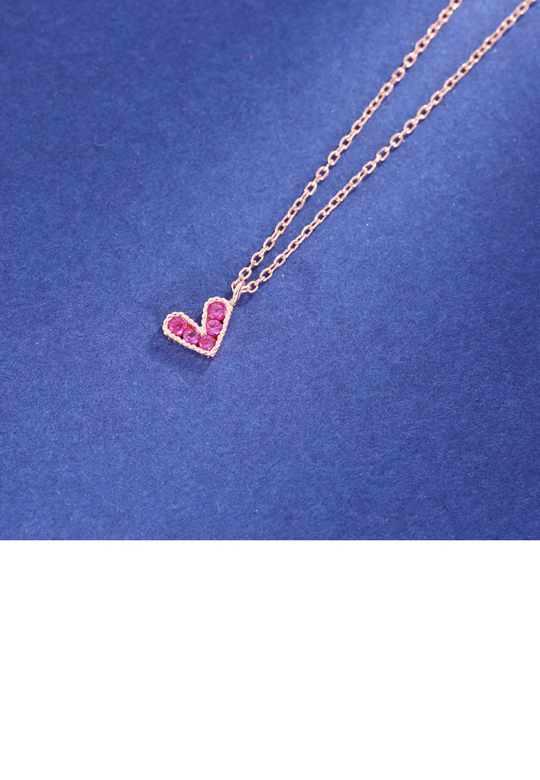 925 Sterling Silver Plated Rose Gold Romantic Heart Pendant with Red Austrian Element Crystal and Necklace - Vibrant Color