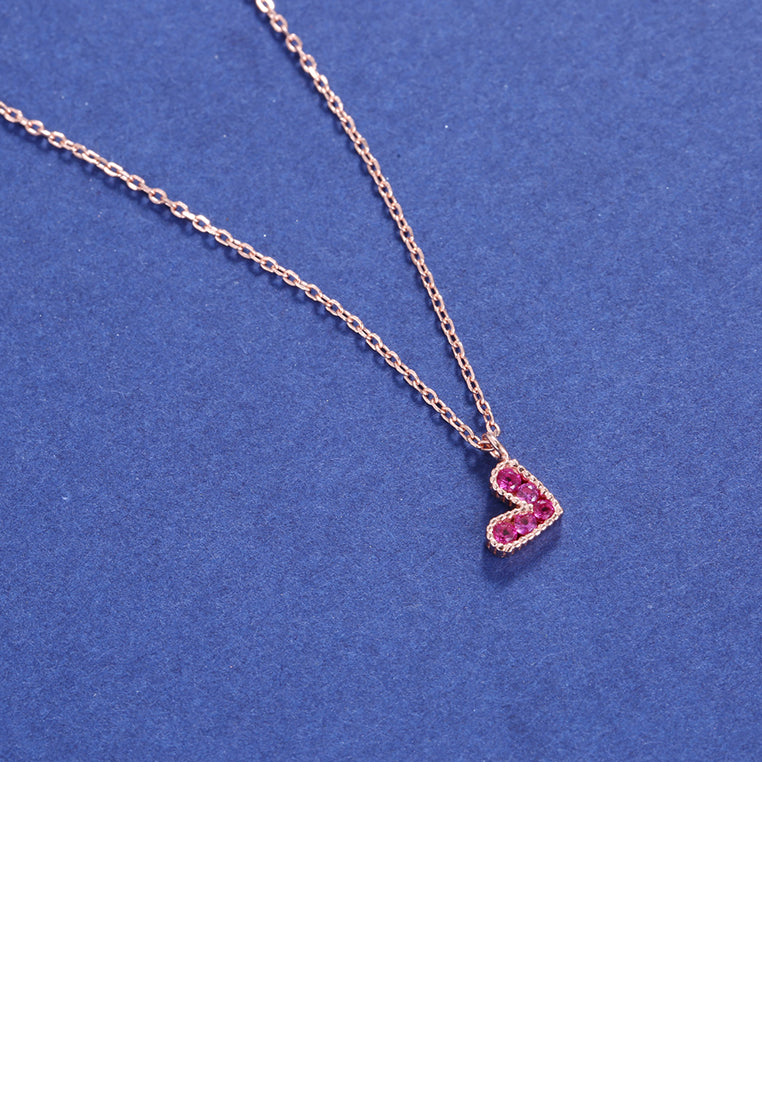 925 Sterling Silver Plated Rose Gold Romantic Heart Pendant with Red Austrian Element Crystal and Necklace - Vibrant Color