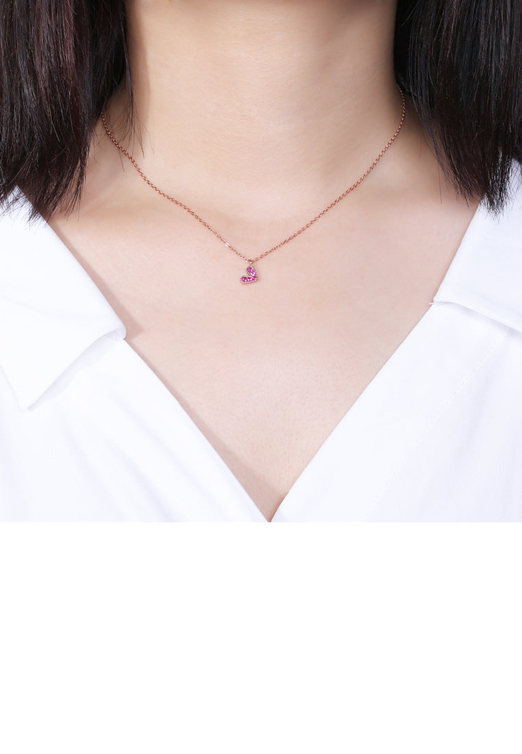 925 Sterling Silver Plated Rose Gold Romantic Heart Pendant with Red Austrian Element Crystal and Necklace - Vibrant Color