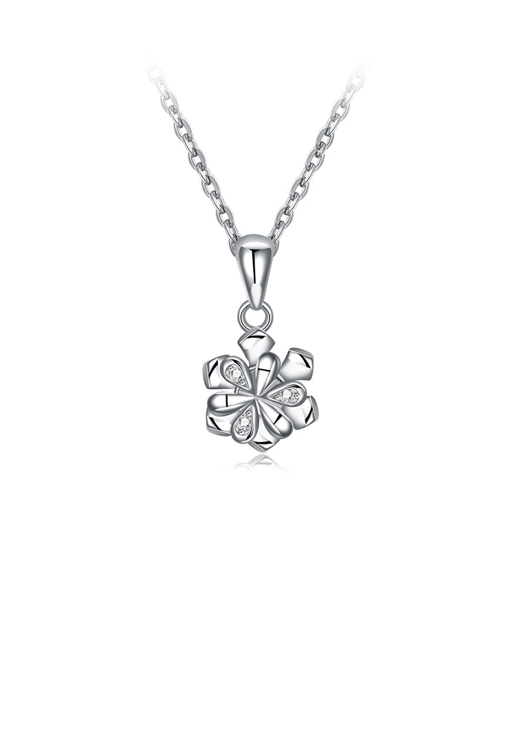 925 Sterling Silver Fashion Simple Flower Pendant with Cubic Zircon and Necklace