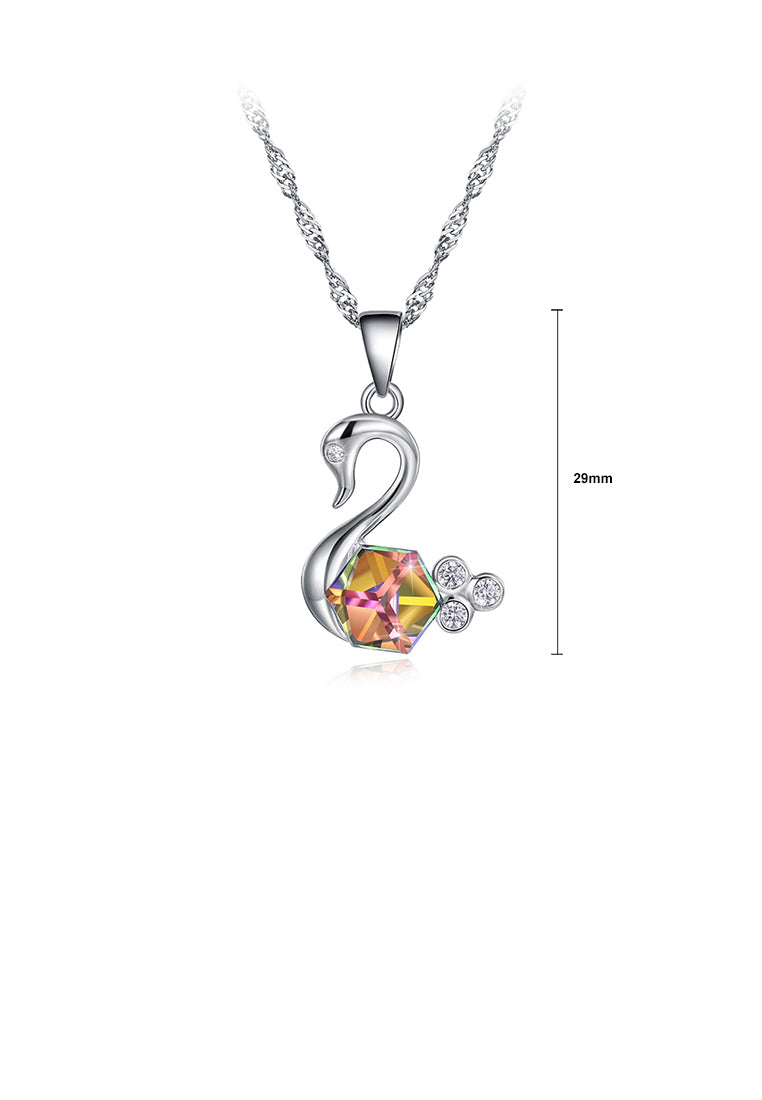 925 Sterling Silver Fashion Elegant Noble Swan Pendant Necklace with Austrian Element Crystal