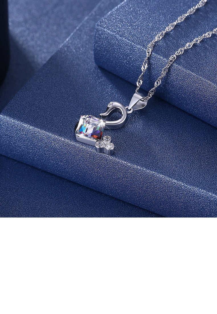 925 Sterling Silver Fashion Elegant Noble Swan Pendant Necklace with Austrian Element Crystal