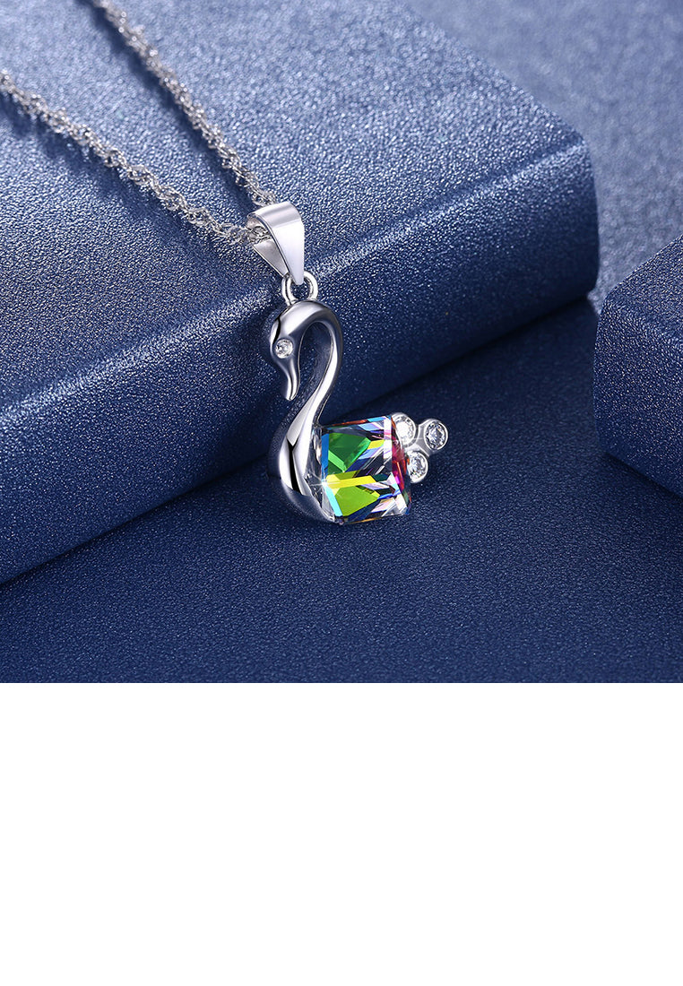 925 Sterling Silver Fashion Elegant Noble Swan Pendant Necklace with Austrian Element Crystal