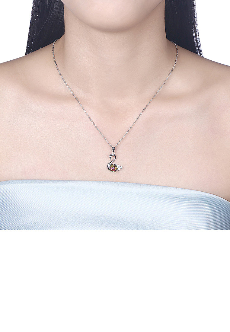 925 Sterling Silver Fashion Elegant Noble Swan Pendant Necklace with Austrian Element Crystal