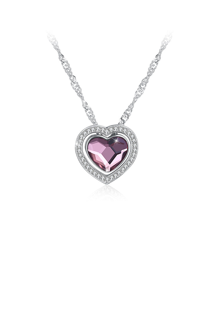 925 Sterling Silver Romantic Brilliant Heart Pendant with Purple Austrian Element Crystal and Necklace