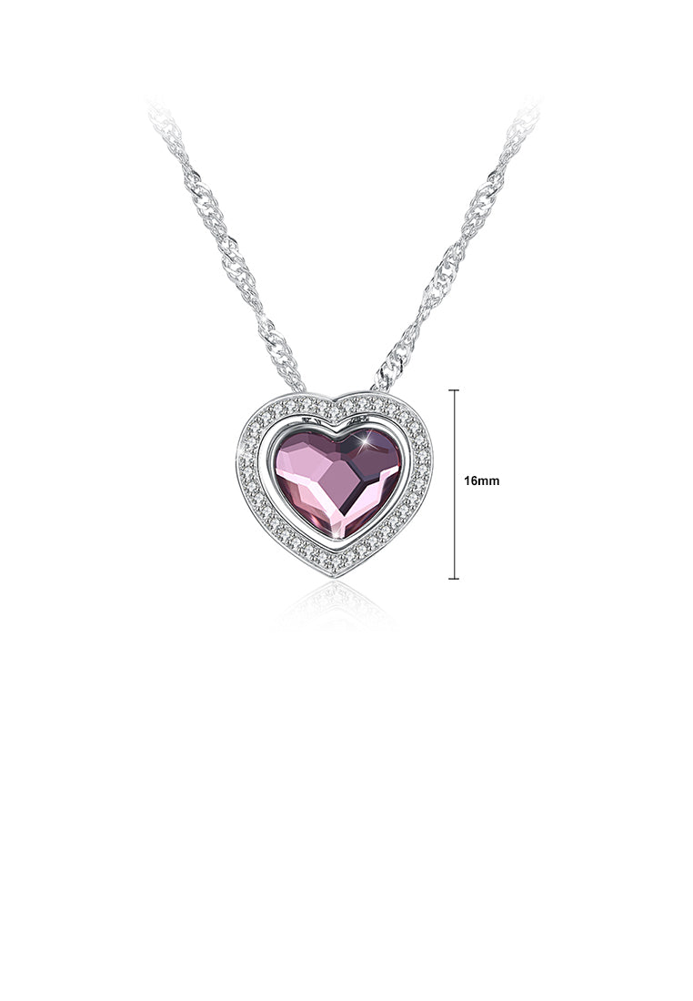925 Sterling Silver Romantic Brilliant Heart Pendant with Purple Austrian Element Crystal and Necklace