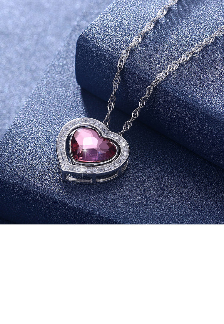 925 Sterling Silver Romantic Brilliant Heart Pendant with Purple Austrian Element Crystal and Necklace