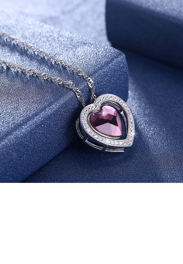 925 Sterling Silver Romantic Brilliant Heart Pendant with Purple Austrian Element Crystal and Necklace
