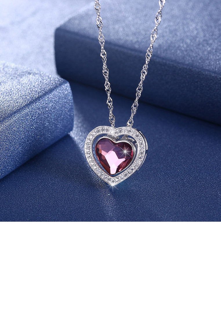 925 Sterling Silver Romantic Brilliant Heart Pendant with Purple Austrian Element Crystal and Necklace
