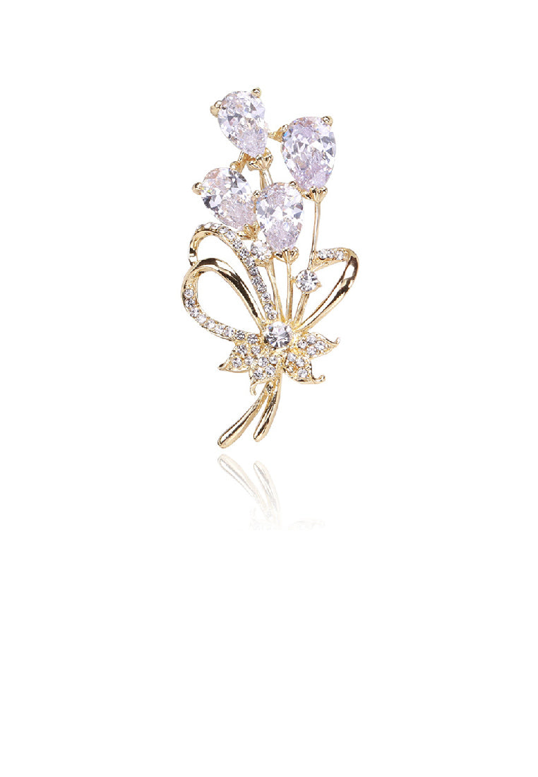 Simple Temperament Plated Gold Bouquet Brooch with Cubic Zirconia - Luxurious Look