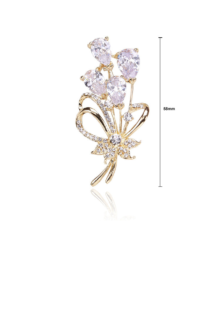 Simple Temperament Plated Gold Bouquet Brooch with Cubic Zirconia - Luxurious Look