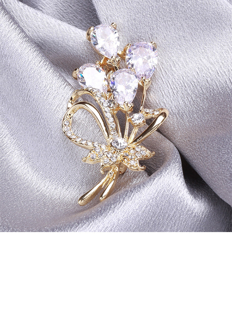 Simple Temperament Plated Gold Bouquet Brooch with Cubic Zirconia - Luxurious Look