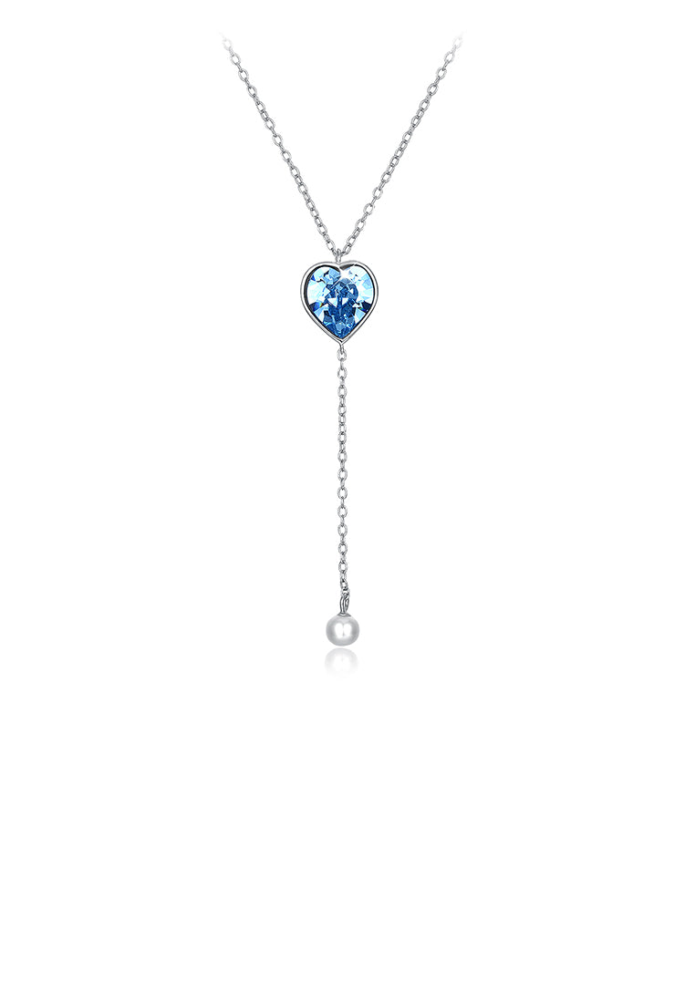 925 Sterling Silver Simple Heart Pendant with Blue Austrian Element Crystal and Necklace