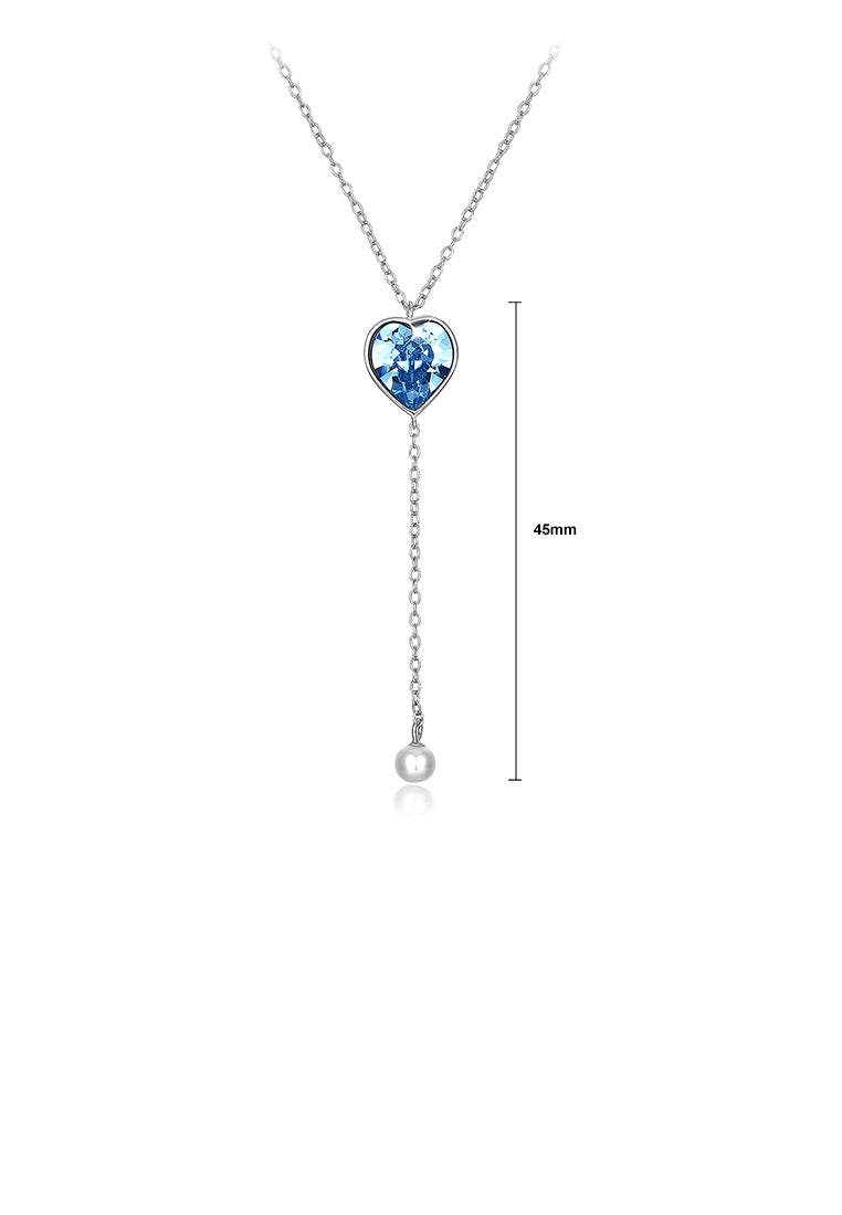 925 Sterling Silver Simple Heart Pendant with Blue Austrian Element Crystal and Necklace