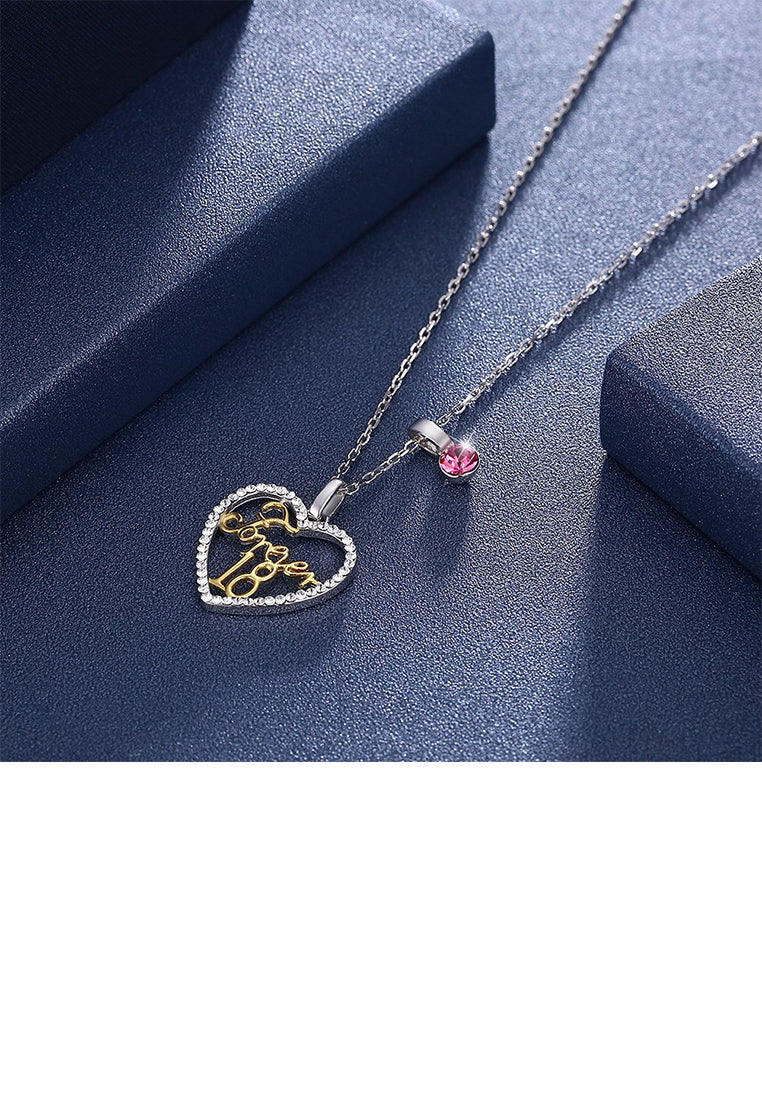 925 Sterling Silver Heart Pendant with Austrian Element Crystal and Necklace