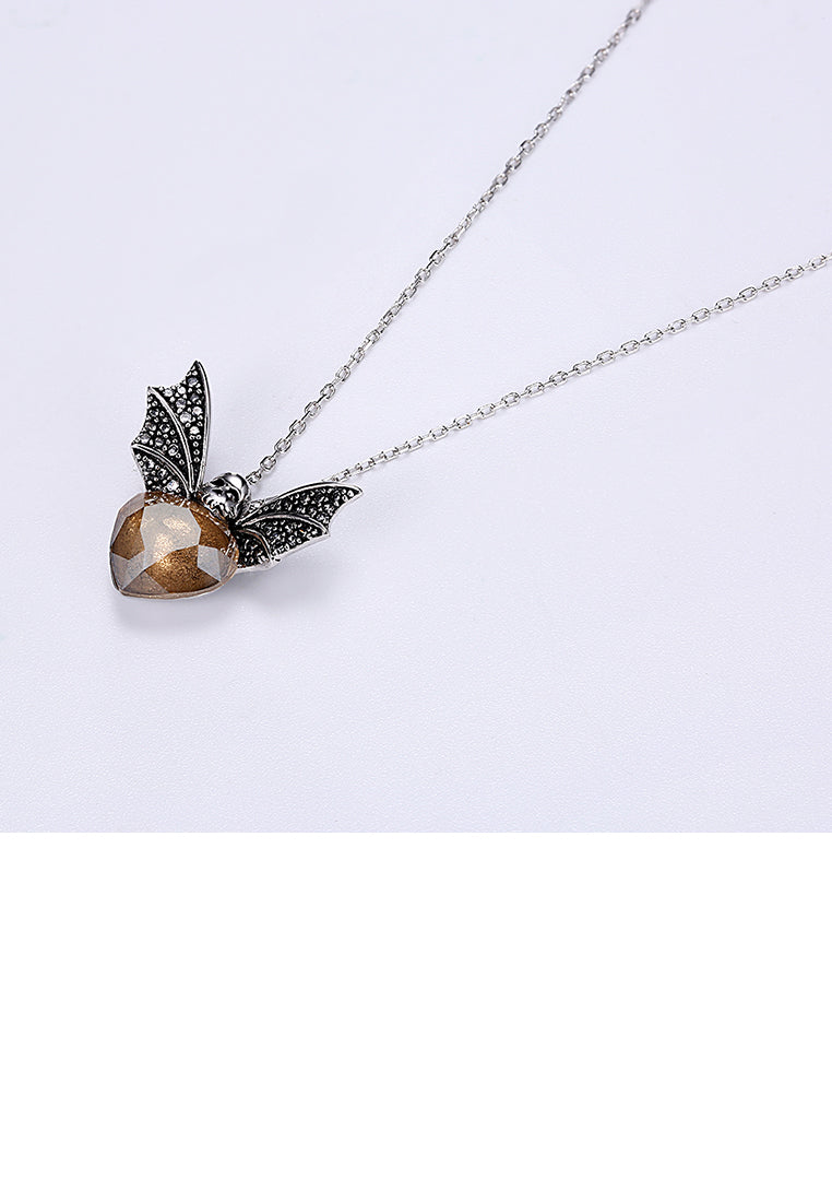 925 Sterling Silver Retro Elegant Fashion Bat Pendant and Necklace with Austrian Element Crystal