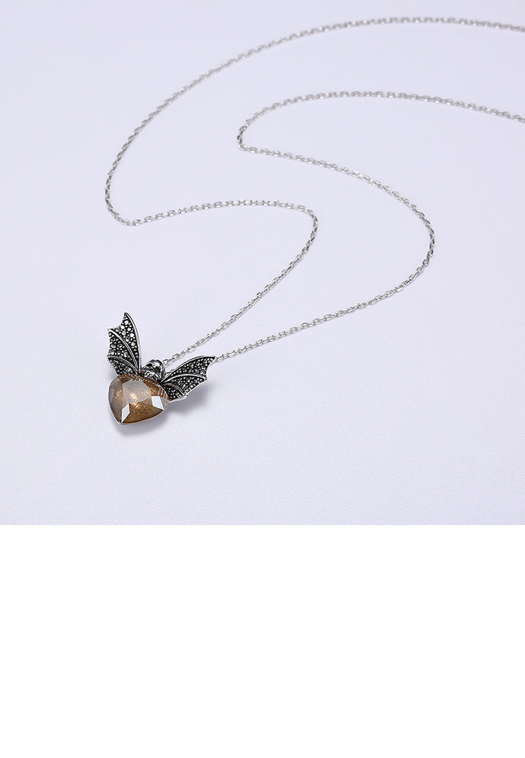 925 Sterling Silver Retro Elegant Fashion Bat Pendant and Necklace with Austrian Element Crystal