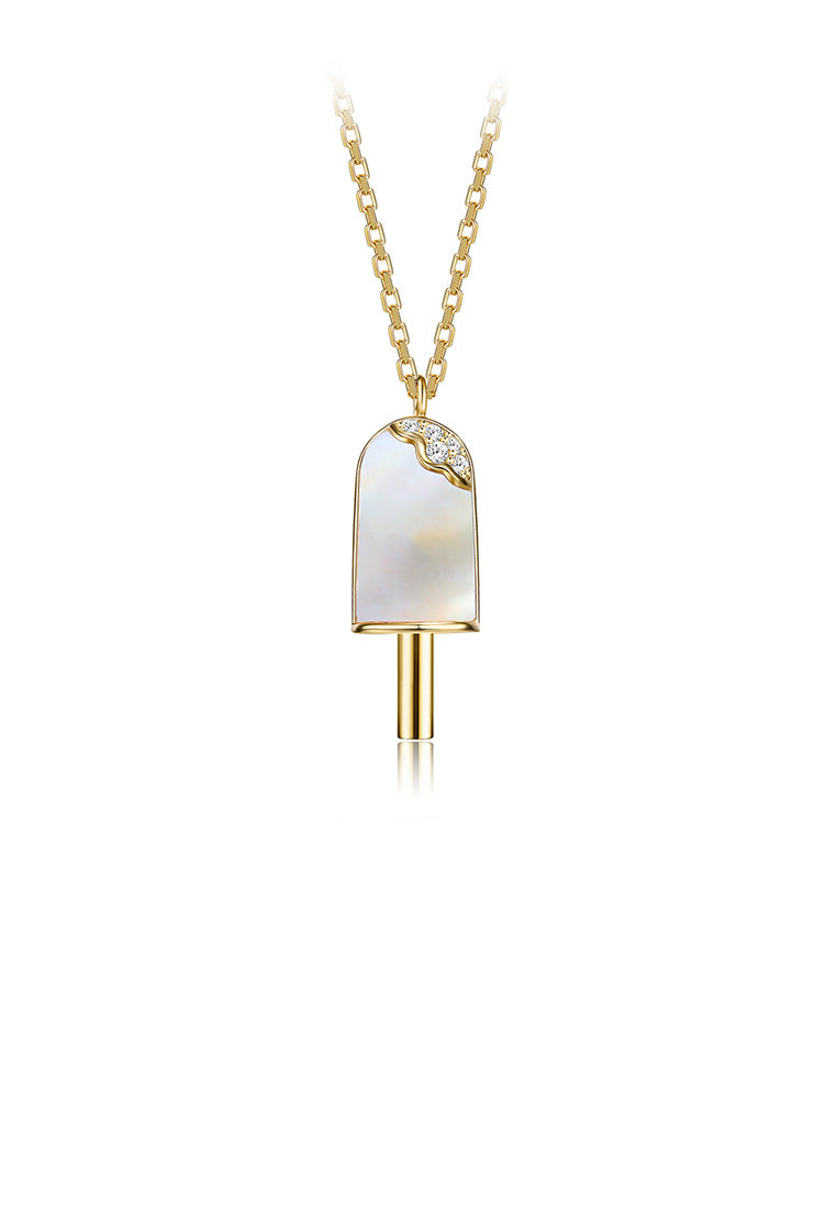 925 Sterling Silver Plated Gold Creative Fashion Popsicle Pendant with Mother Of Pearl and Necklace - Luxurious Look