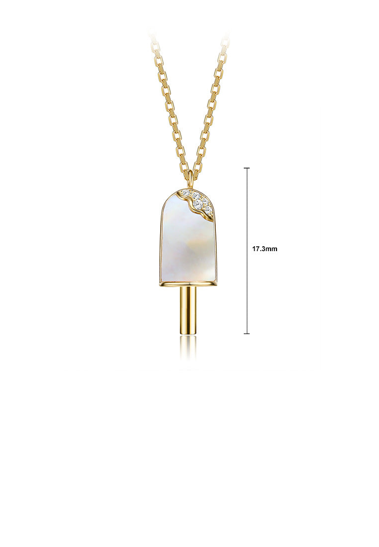 925 Sterling Silver Plated Gold Creative Fashion Popsicle Pendant with Mother Of Pearl and Necklace - Luxurious Look