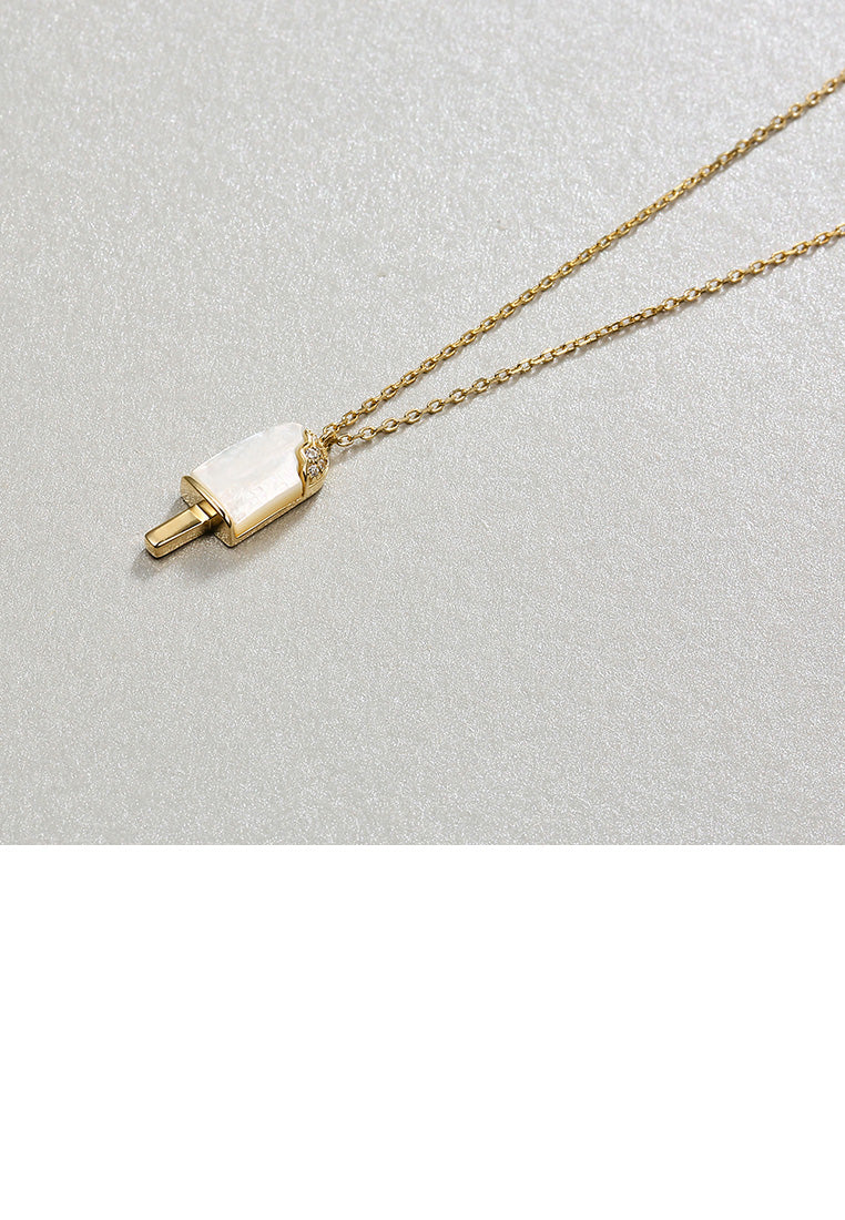 925 Sterling Silver Plated Gold Creative Fashion Popsicle Pendant with Mother Of Pearl and Necklace - Luxurious Look