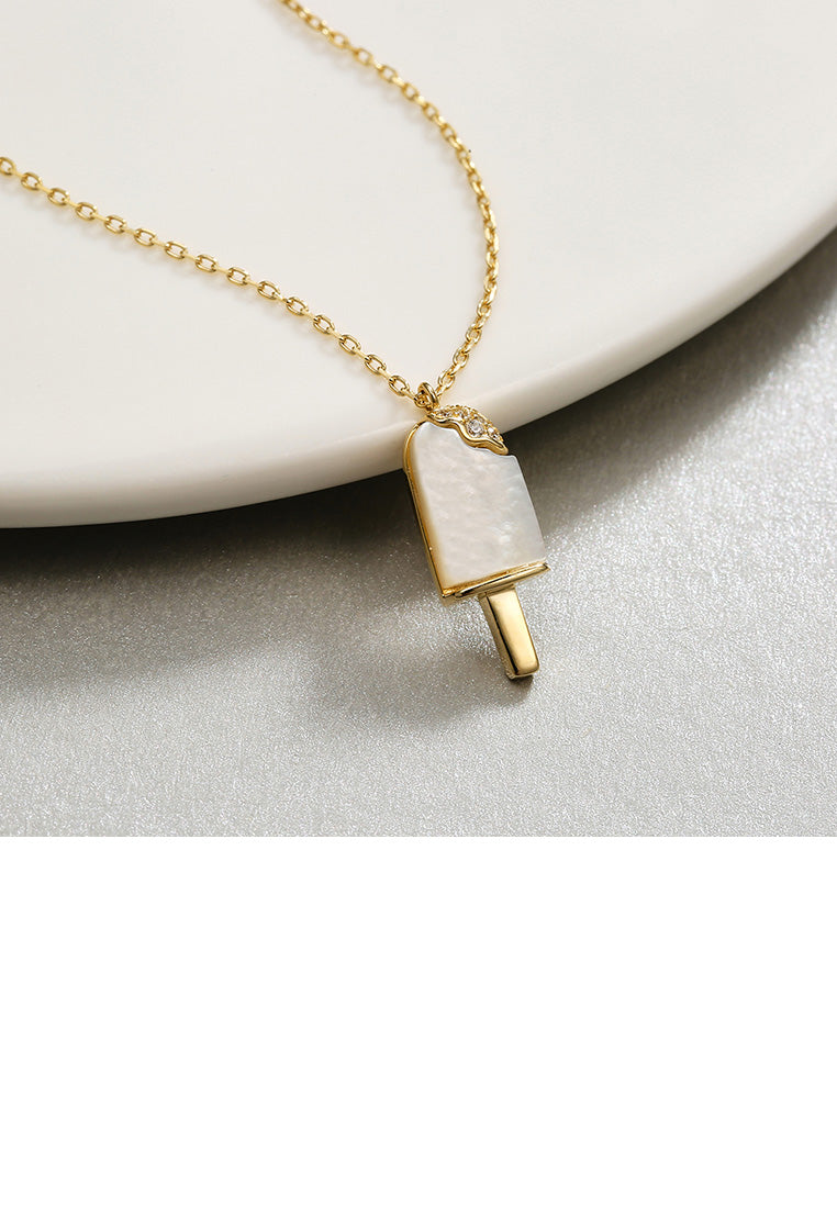 925 Sterling Silver Plated Gold Creative Fashion Popsicle Pendant with Mother Of Pearl and Necklace - Luxurious Look