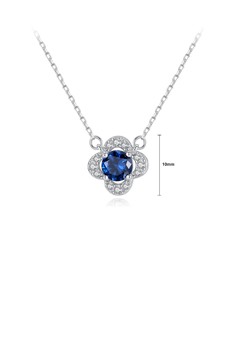 925 Sterling Silver Fashion and Elegant Flower Pendant with Blue Cubic Zirconia and Necklace - Luxurious Look