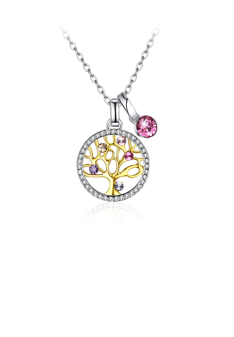 925 Sterling Silver Life Tree Pendant with Colored Austrian Element Crystal and Necklace