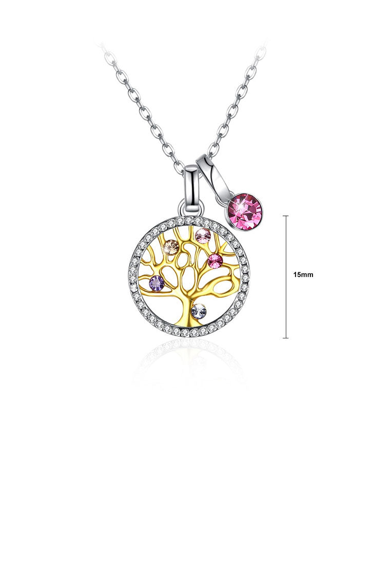 925 Sterling Silver Life Tree Pendant with Colored Austrian Element Crystal and Necklace