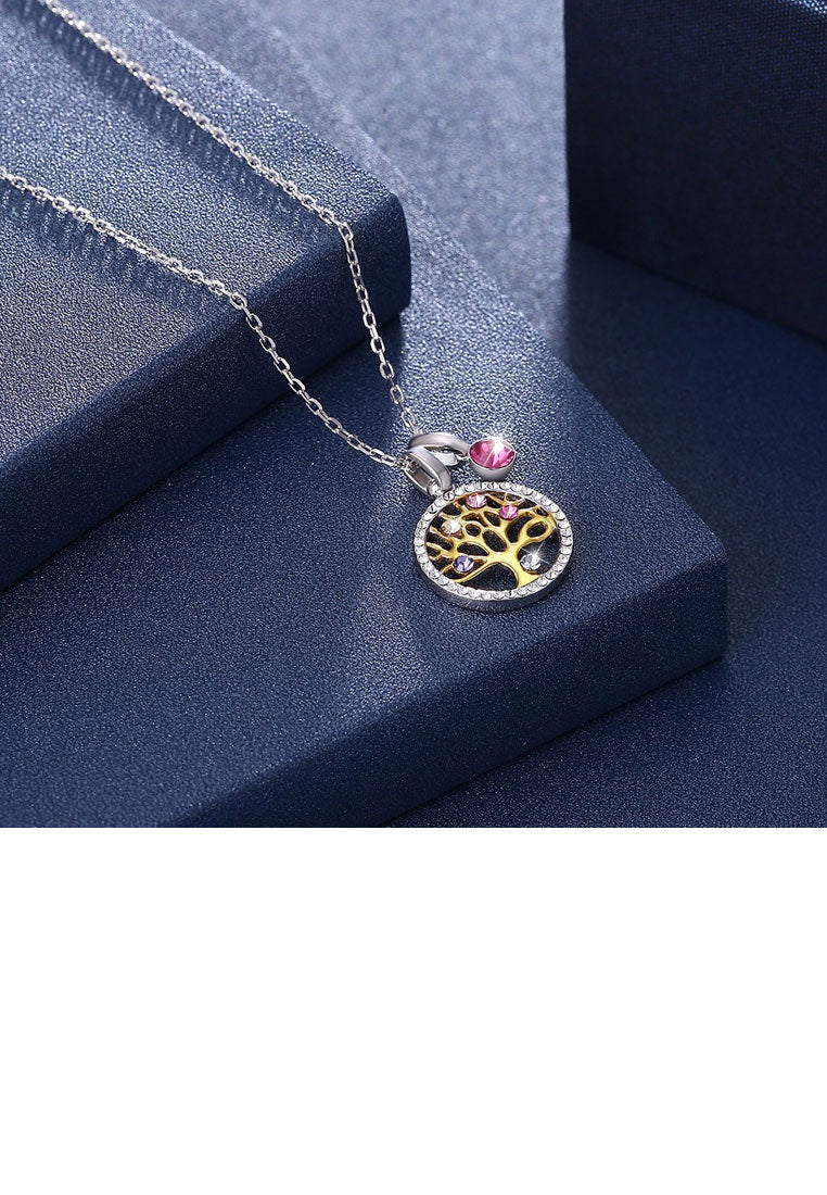 925 Sterling Silver Life Tree Pendant with Colored Austrian Element Crystal and Necklace