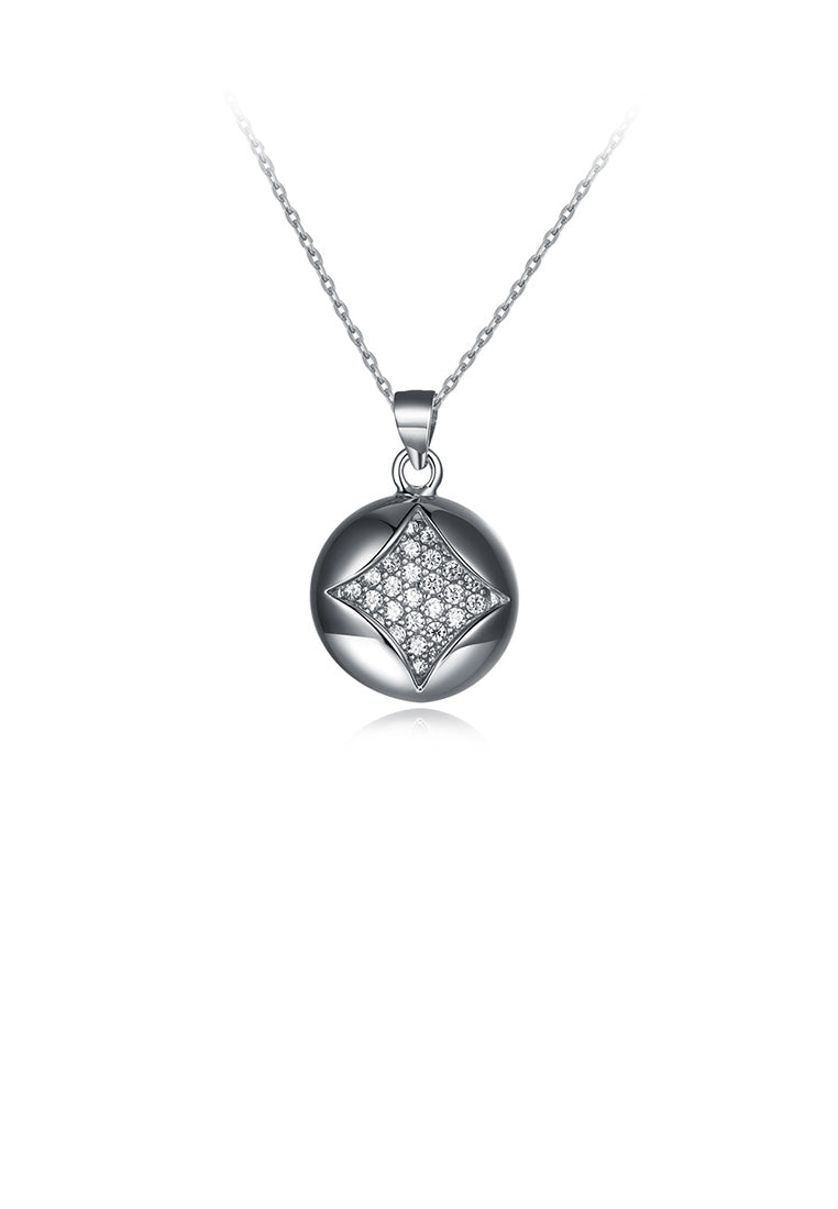 925 Sterling Silver Simple Geometric Round Pendant with Cubic Zircon and Necklace