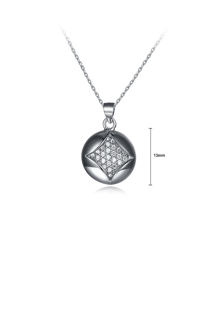 925 Sterling Silver Simple Geometric Round Pendant with Cubic Zircon and Necklace