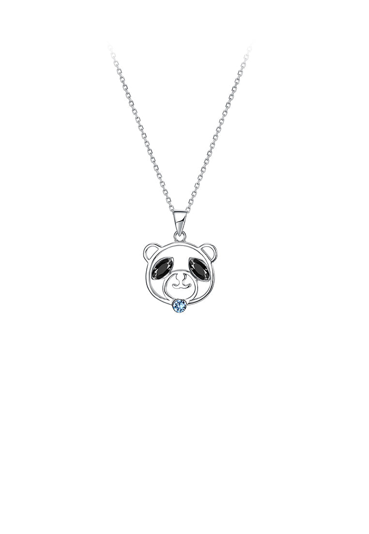 925 Sterling Silver Bear Pendant with Black Austrian Element Crystal and Necklace