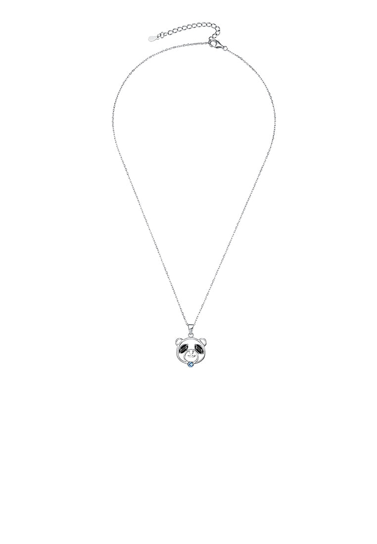 925 Sterling Silver Bear Pendant with Black Austrian Element Crystal and Necklace