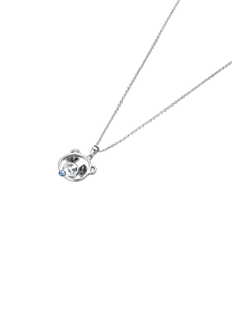 925 Sterling Silver Bear Pendant with Black Austrian Element Crystal and Necklace