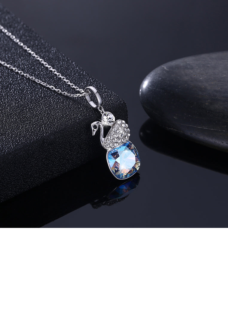 925 Sterling Silver Elegant Swan Geometric Pendant with Colored Austrian Element Crystals and Necklace