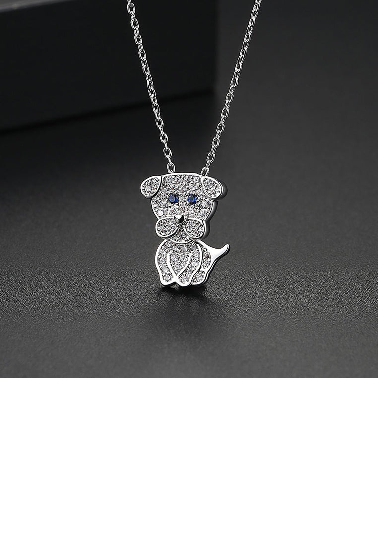 Simple and Cute Dog Pendant with Cubic Zirconia and Necklace - Luxurious Look