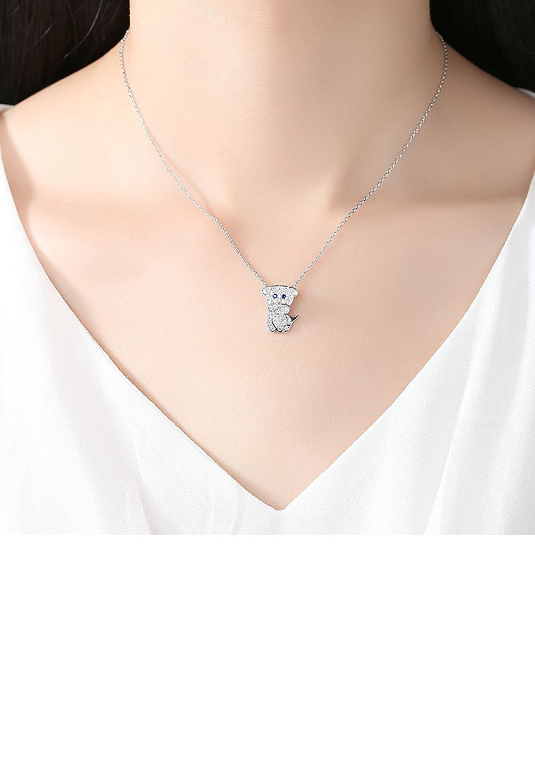 Simple and Cute Dog Pendant with Cubic Zirconia and Necklace - Luxurious Look