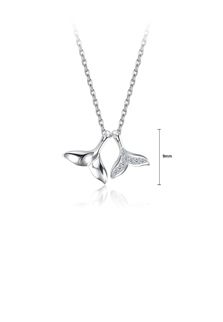 925 Sterling Silver Simple Double Fishtail Pendant with Austrian Element Crystal and Necklace